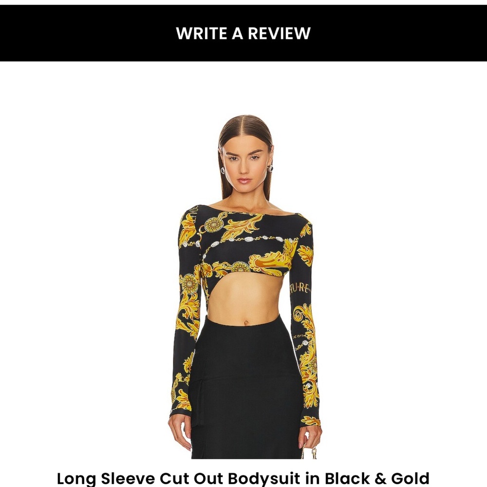 Versace Black and Gold Long Sleeve Cut Out Bodysuit